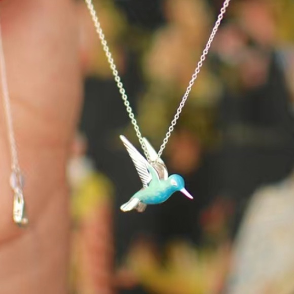 Blue Pendant Hummingbird Necklace - Picture 2 of 7